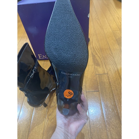 Enzo Angiolini Aedizzt Black Patent Boots Heel Pointed Toe Bootie She 9.5 Shiny - Picture 8 of 12